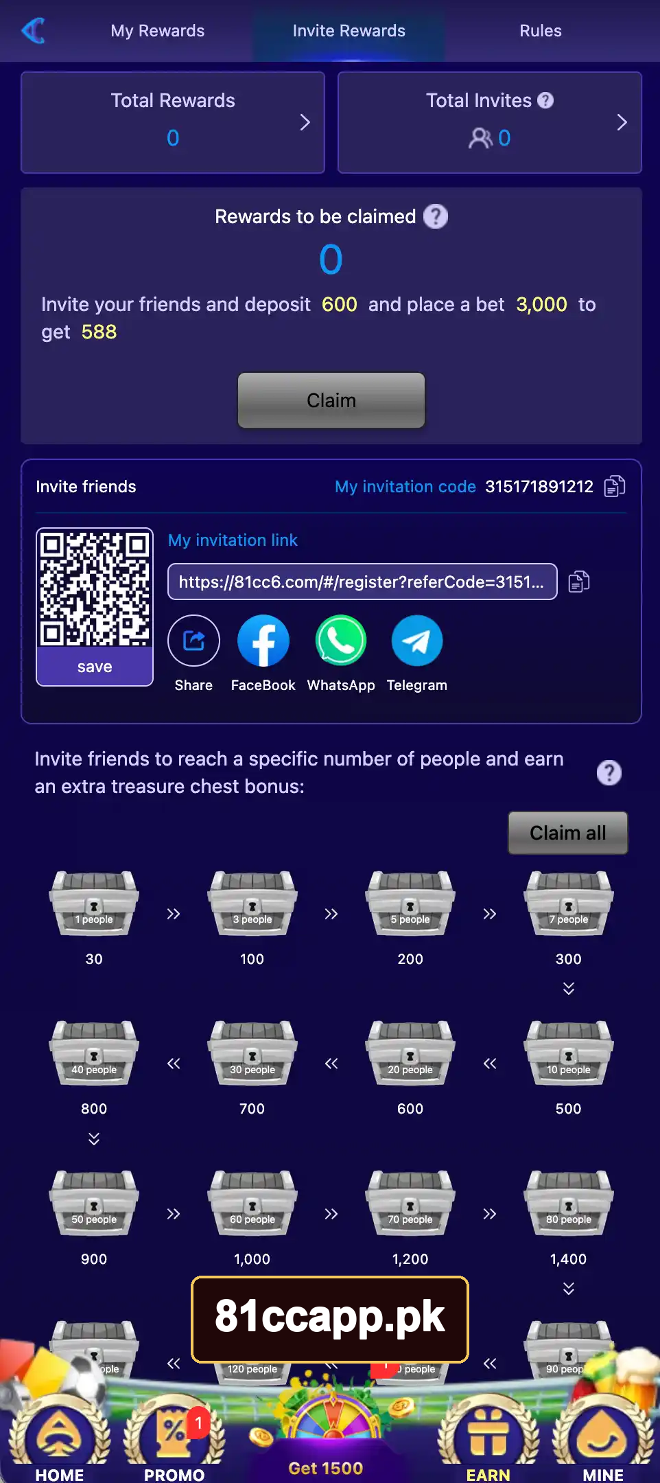 81CC invite rewards and treasure chest milestones
